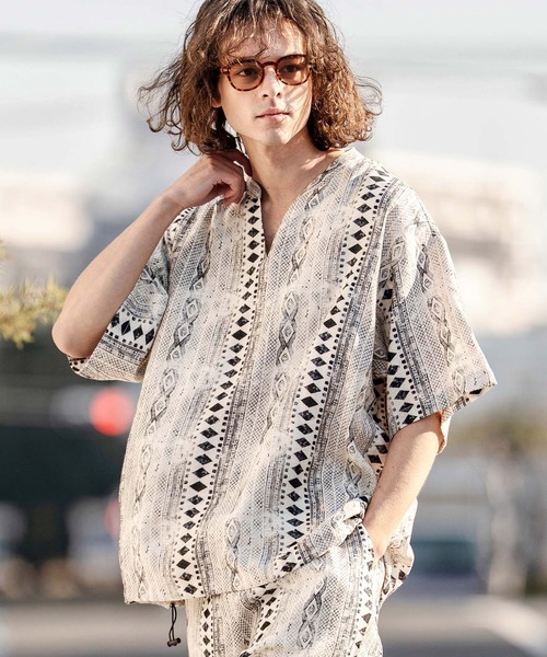 CAMBIO（カンビオ） シャツ 半袖 mhs2575- African Batik Key Neck