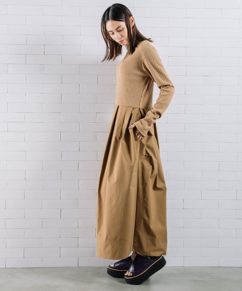 「MARECHAL TERRE」 長袖ワンピース MEDIUM キャメル レディース_画像3