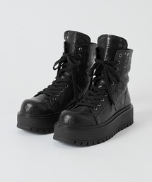 GRANCY 折り返し本革シューズ 厚底ブーツ ブラック サイズ40 GRANCY スニーカー 「GRANCY」Fold-over Leather Shoes / 折り返し本革
