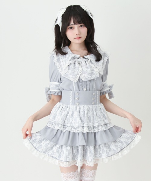 DearMyLove ブラウス シャツ 夏 半袖 3wayレース重ねリボンセーラー襟