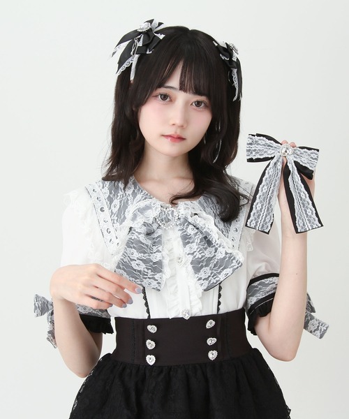 DearMyLove ブラウス シャツ 夏 半袖 3wayレース重ねリボンセーラー襟