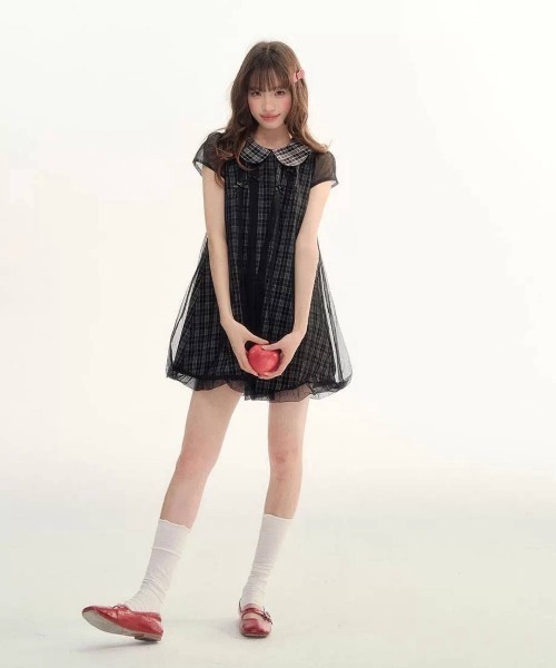 ALMO ワンピース 半袖 「portulaca」レトロガーリー丸襟ドールミニ