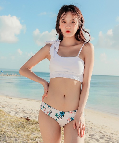 Lace Ladies 水着 キュートな肩リボンビキニ水着2点セット