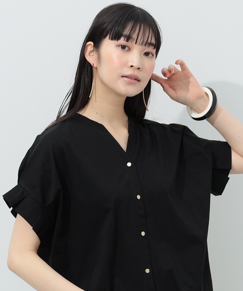 tシャツ スキッパーネックT　BL レディース BEAMS HEART ブラウス シャツ 「4色展開/ベストセラー