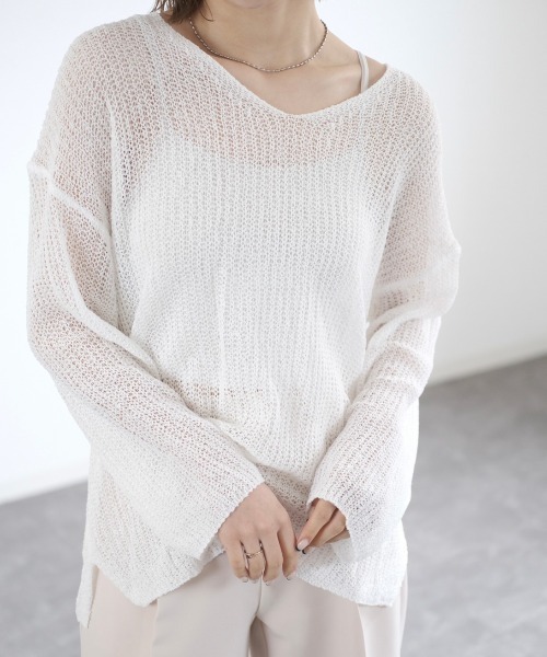 ニット レディース ルーズシアーニット / loose sheer knit かぎ編み オーバーサイズ ビッグサイズ ミドル丈 長袖 レイヤード ブラ｜zozo｜05