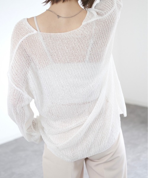 ニット レディース ルーズシアーニット / loose sheer knit かぎ編み オーバーサイズ ビッグサイズ ミドル丈 長袖 レイヤード ブラ｜zozo｜07