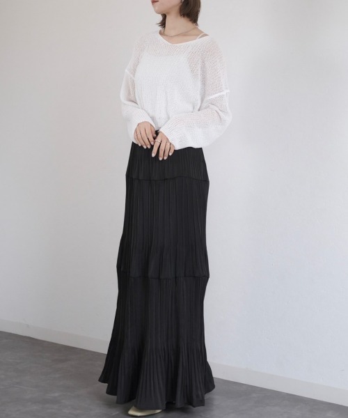 ニット レディース ルーズシアーニット / loose sheer knit かぎ編み オーバーサイズ ビッグサイズ ミドル丈 長袖 レイヤード ブラ｜zozo｜11