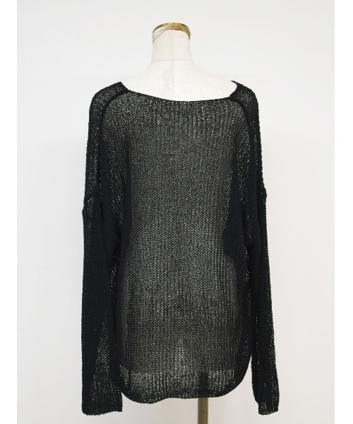 OHGA SHEER KNIT フリル襟ニットセーター 長袖　ブラック Reurie' ニット セーター ルーズシアーニット / loose sheer