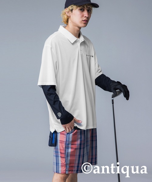 ANTIQUA STCH GOLF 吸汗速乾ロゴ入りポロシャツ ポロシャツ antiqua ブラウス シャツ 「STCH」吸汗速乾ロゴ入りポロシャツ