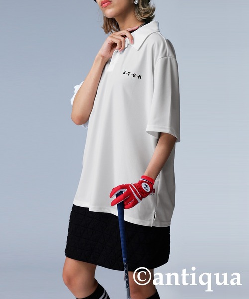 ANTIQUA STCH GOLF 吸汗速乾ロゴ入りポロシャツ ポロシャツ ANTIQUA GOLF×STCH ポロシャツ メンズ 送料無料・(80)メール便可