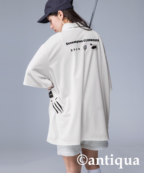 ANTIQUA STCH GOLF 吸汗速乾ロゴ入りポロシャツ ポロシャツ antiqua ブラウス シャツ 「STCH」吸汗速乾ロゴ入りポロシャツ