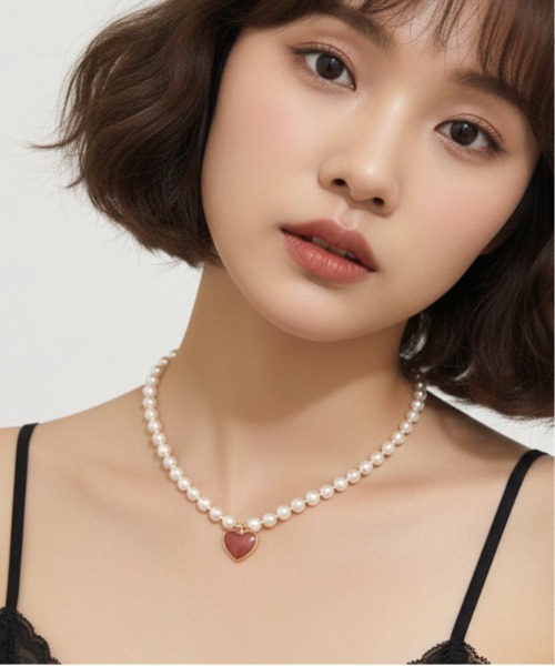 ネックレス 「HIKA」ハートチャームビーズパールネックレス レディース