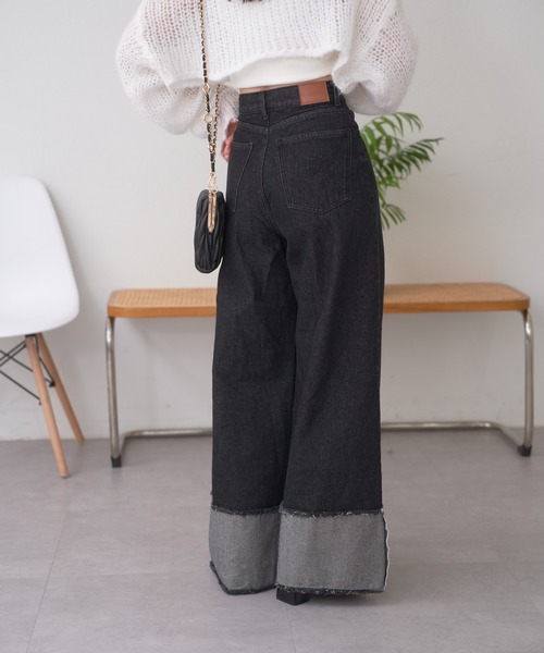 Chico パンツ デニム ジーンズ 折り返しワイドデニムパンツ