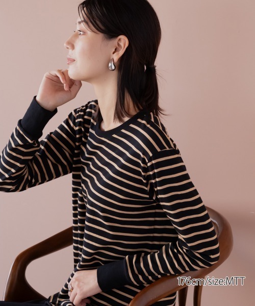 slattgir（スラットジール） tシャツ 高身長 ボーダーロング丈ラウンド