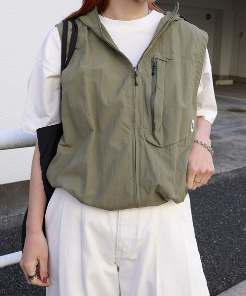 ベスト ジレ 接触冷感/UVカット(UPF50＋)/ナイロンフーディベスト レディース メンズ | ANME | 02