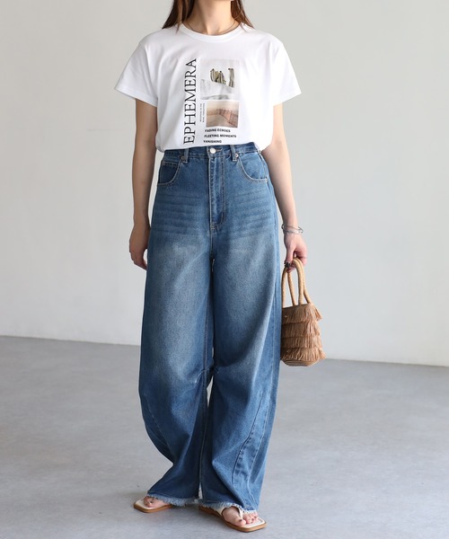 ArguECulturEデニムパンツフリンジカーブジーンズウォッシュド rectangle ジーンズ デニム デニムパンツ フリンジカーブデニム