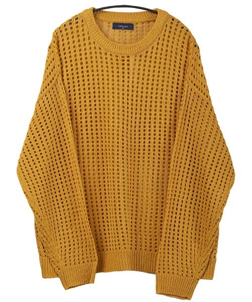 LUXSTYLE セーター ニット 7Gメッシュ編みクルーネックニット