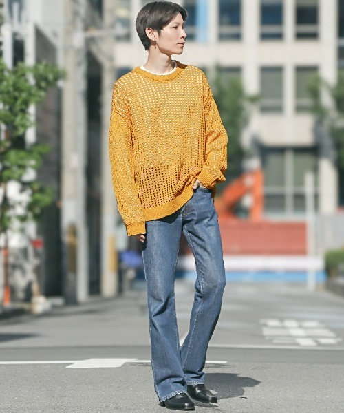 LUXSTYLE（ラグスタイル） セーター ニット 7Gメッシュ編みクルー