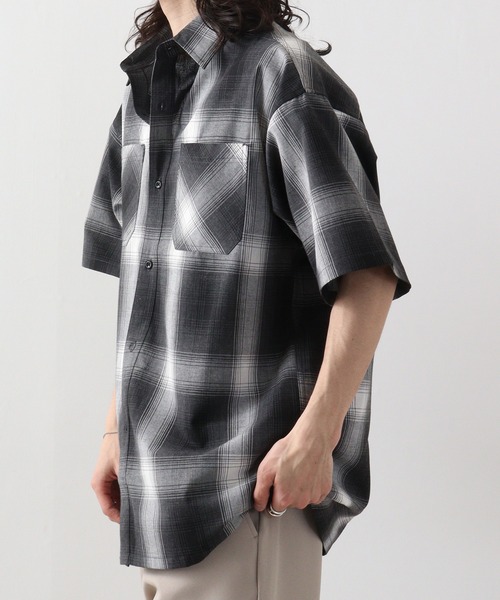 SUGGESTION シャツ 接触冷感 H/S オンブレチェックシャツ メンズ