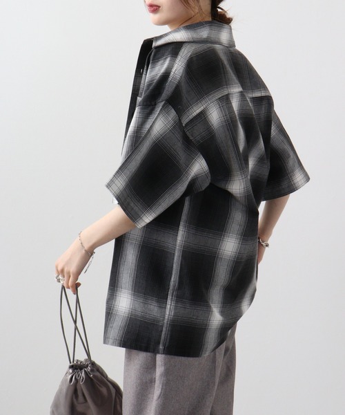 SUGGESTION シャツ 接触冷感 H/S オンブレチェックシャツ メンズ
