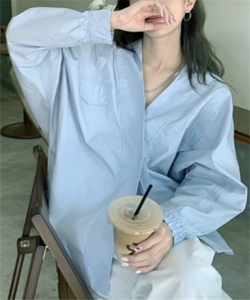 美品　ギャラリーヴィー　ノーカラーシャツ　ブラウス　プルオーバー 美品 ギャラリーヴィー ノーカラーシャツ ブラウス プルオーバーの通販