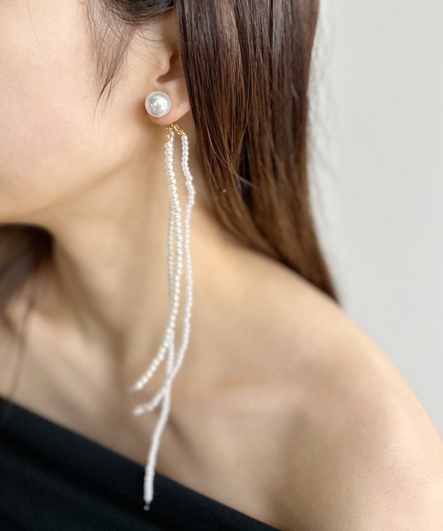 Sweet Pea パールロングピアス 片耳 K18 YG K18イエローゴールド淡水パールロングピアス【MKY0046P1