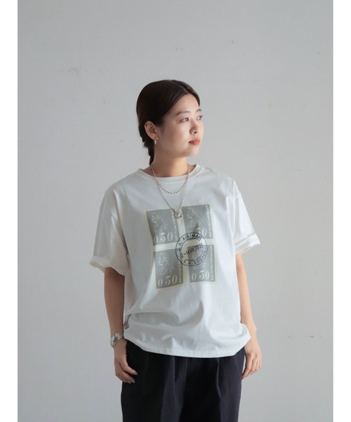 tシャツ エアメールスタンプPT　半袖TEE レディース FIL DE FER tシャツ エアメールスタンプPT 半袖TEE レディース