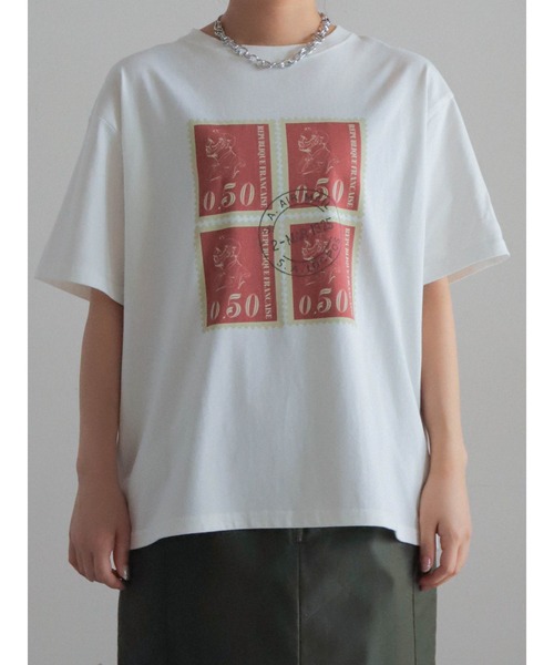 tシャツ エアメールスタンプPT　半袖TEE レディース FIL DE FER tシャツ エアメールスタンプPT 半袖TEE レディース