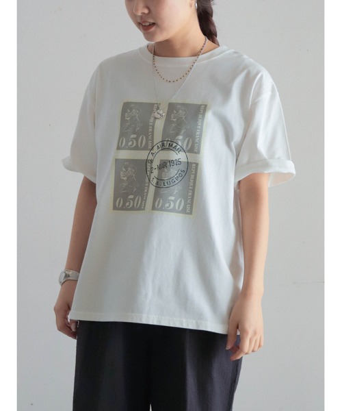 tシャツ エアメールスタンプPT　半袖TEE レディース FIL DE FER tシャツ エアメールスタンプPT 半袖TEE レディース