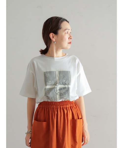 tシャツ エアメールスタンプPT　半袖TEE レディース FIL DE FER tシャツ エアメールスタンプPT 半袖TEE レディース