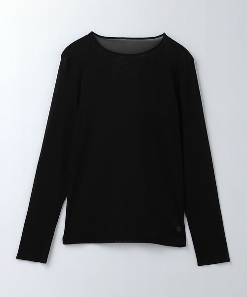 tシャツ 「6(ROKU)」ナイロン チュール クルーネック プルオーバー ブラック レディース