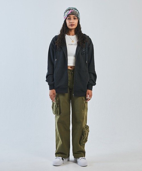 SUPPLIER パーカー フーディー｜Cross Leather Patch Zip Hoodie