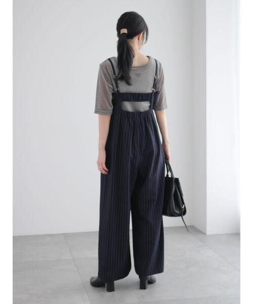 【送料込】オールインワン ストライプ パンツ セットアップ Te chichi パンツ ピンストライプバックオープンオールインワン