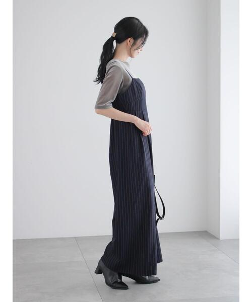 【送料込】オールインワン ストライプ パンツ セットアップ Te chichi パンツ ピンストライプバックオープンオールインワン