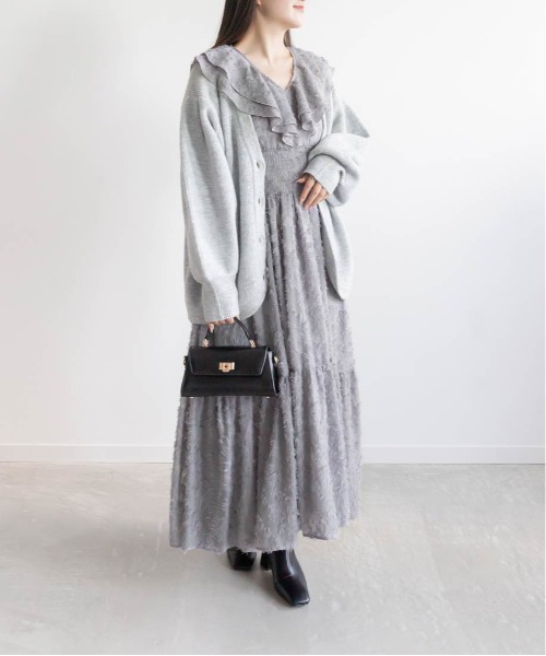 試着のみ✴︎カットジャガードシフォンワンピース カットジャガードシフォンワンピース(ブラック) - seventen