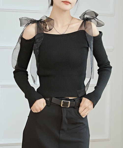 オフショルダー レース付き トップス　古着 セール】OFF SHOULDER CUT LACE TOPS オフ ショルダー カット