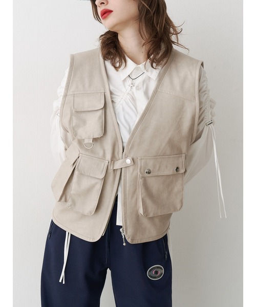 ナツハゼ　Ballsey フェイクレザージレ jouetie ベスト ジレ フェイクレザーフィッシングベスト