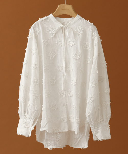 crinkle】3D embroidery dot bolero ホワイト