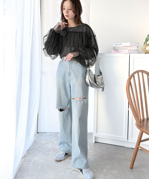 tシャツ 大人カジュアルからフェミニンスタイルまで大活躍。チュール重ねフリルプルオーバー（長袖） レディース | classicalelf | 06