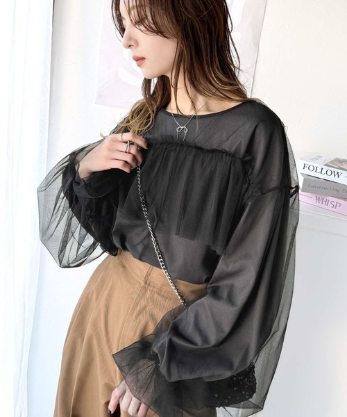 tシャツ 大人カジュアルからフェミニンスタイルまで大活躍。チュール重ねフリルプルオーバー（長袖） レディース | classicalelf | 08