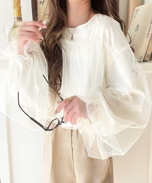 tシャツ 大人カジュアルからフェミニンスタイルまで大活躍。チュール重ねフリルプルオーバー（長袖） レディース | classicalelf | 18