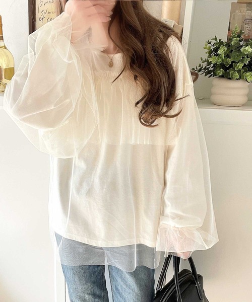 tシャツ 大人カジュアルからフェミニンスタイルまで大活躍。チュール重ねフリルプルオーバー（長袖） レディース | classicalelf | 17