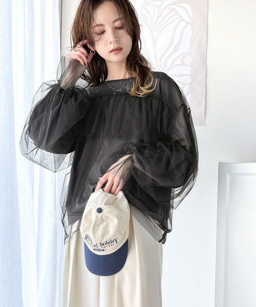 tシャツ 大人カジュアルからフェミニンスタイルまで大活躍。チュール重ねフリルプルオーバー（長袖） レディース | classicalelf | 12