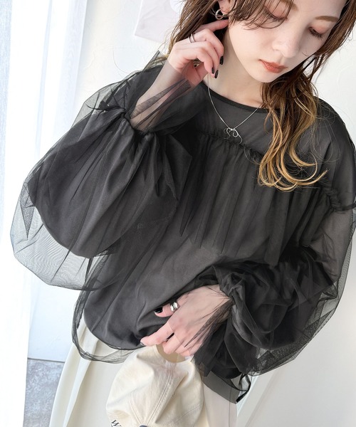 tシャツ 大人カジュアルからフェミニンスタイルまで大活躍。チュール重ねフリルプルオーバー（長袖） レディース | classicalelf | 09