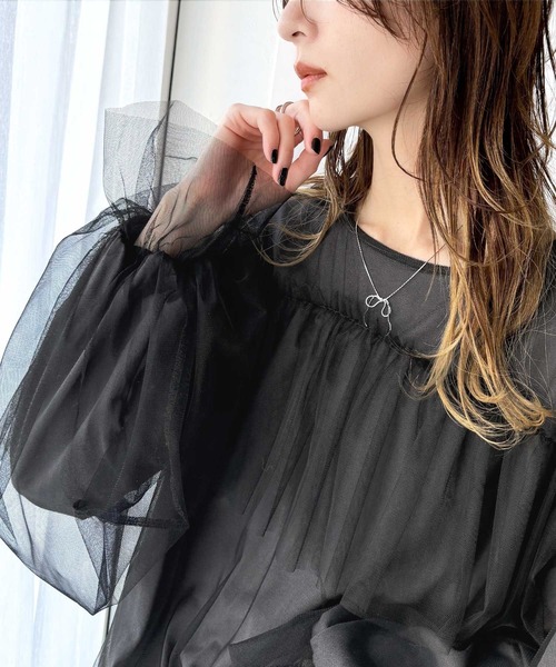 tシャツ 大人カジュアルからフェミニンスタイルまで大活躍。チュール重ねフリルプルオーバー（長袖） レディース | classicalelf | 05