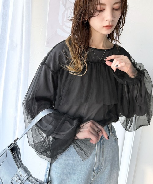 tシャツ 大人カジュアルからフェミニンスタイルまで大活躍。チュール重ねフリルプルオーバー（長袖） レディース | classicalelf | 13