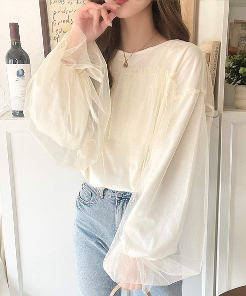tシャツ 大人カジュアルからフェミニンスタイルまで大活躍。チュール重ねフリルプルオーバー（長袖） レディース | classicalelf | 16