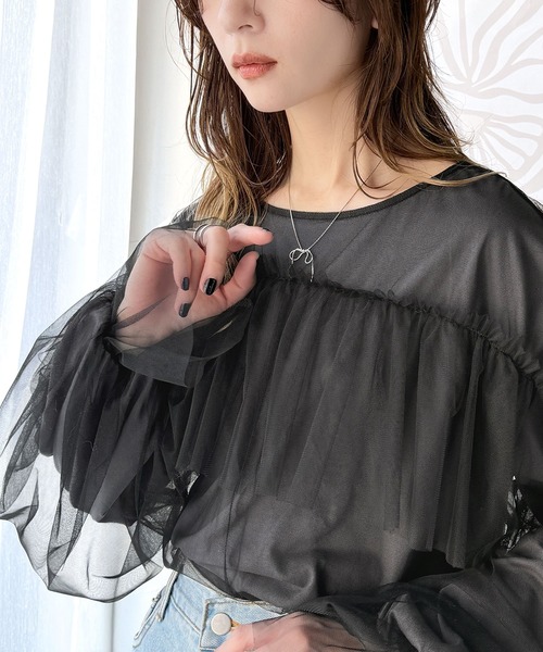 tシャツ 大人カジュアルからフェミニンスタイルまで大活躍。チュール重ねフリルプルオーバー（長袖） レディース | classicalelf | 07