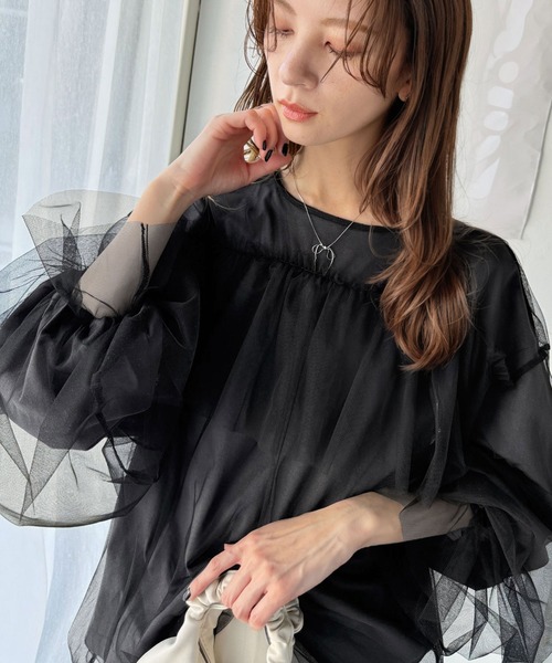 tシャツ 大人カジュアルからフェミニンスタイルまで大活躍。チュール重ねフリルプルオーバー（長袖） レディース | classicalelf | 04