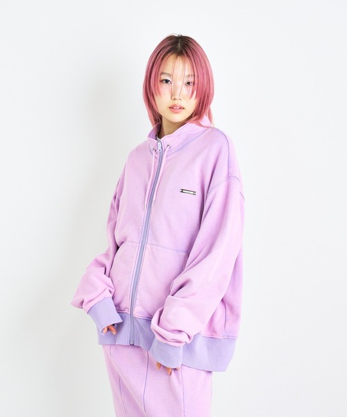 ハイネック スウェットジャージ ピンク コート アウター ハイネックジップスウェットジャケット レディース